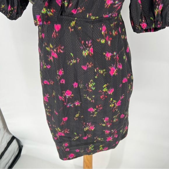 Pam & Gela Neon Ditsy Dress‎ Tie Front Puff Sleeve Mini sz P - Picture 8 of 16